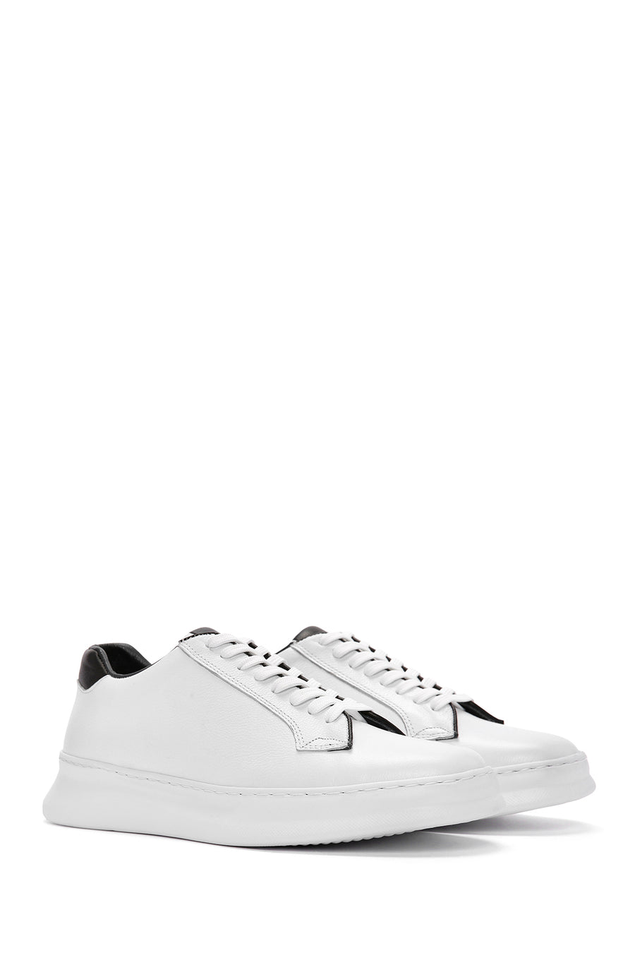 Men's White Lace-Up Leather Sneaker