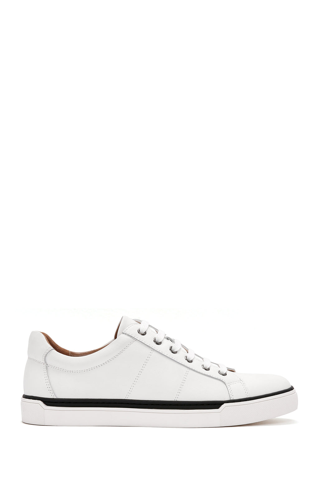 Erkek Beyaz Bağcıklı Deri Sneaker