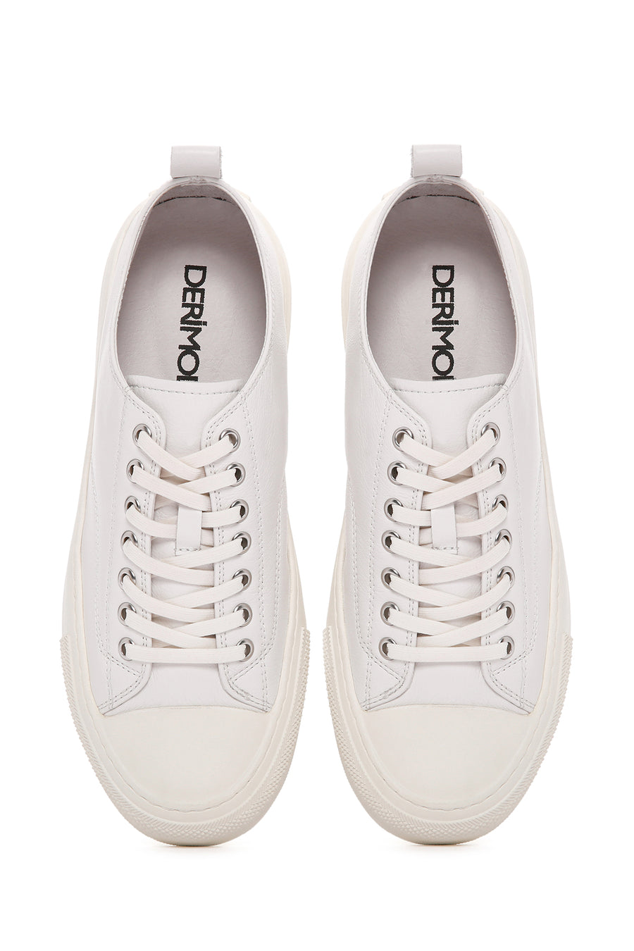 Erkek Beyaz Bağcıklı Deri Sneaker