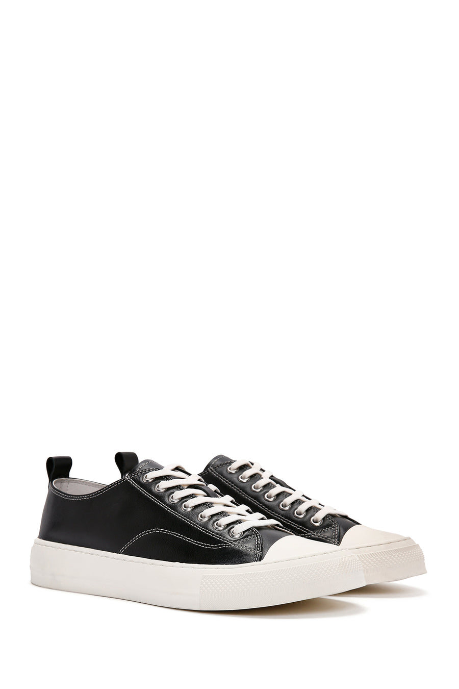 Erkek Siyah Bağcıklı Deri Sneaker