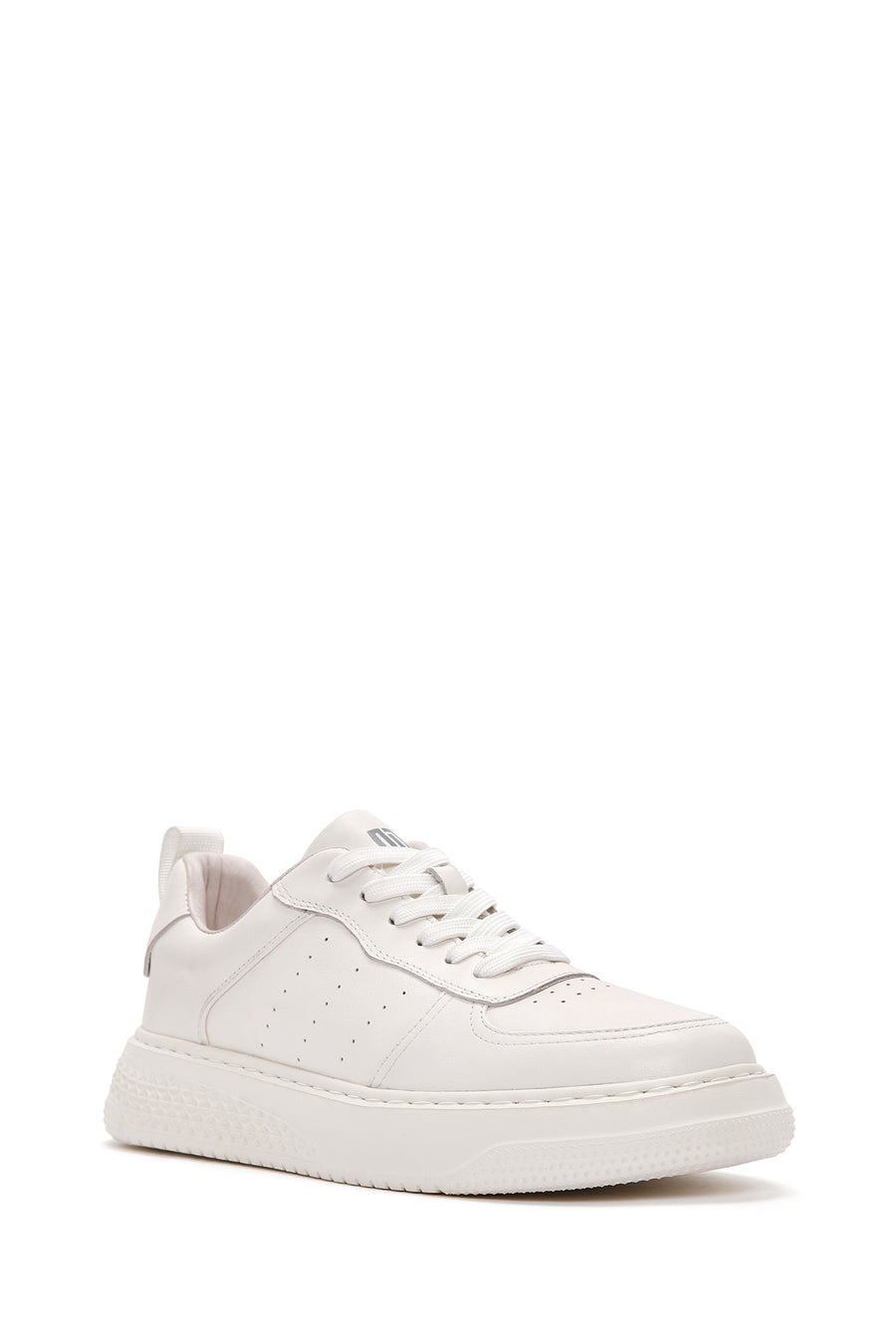 Erkek Beyaz Bağcıklı Kalın Tabanlı Deri Sneaker