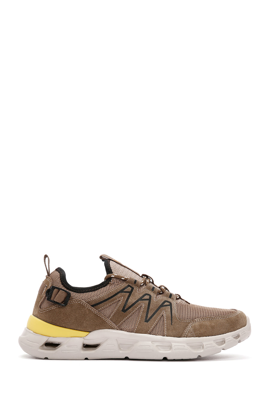Erkek Bej Bağcıklı Kalın Tabanlı Deri Sneaker