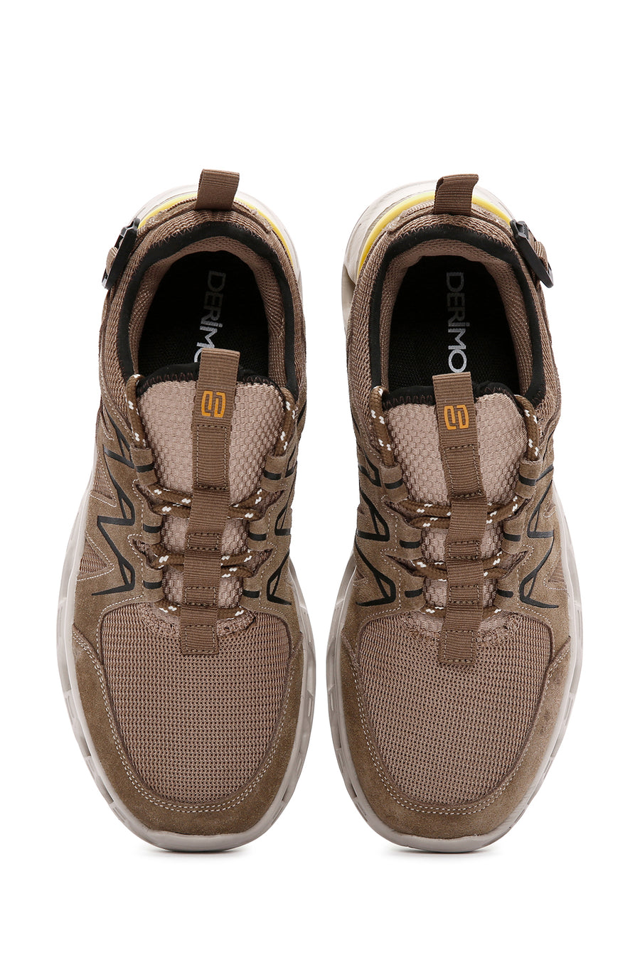 Erkek Bej Bağcıklı Kalın Tabanlı Deri Sneaker