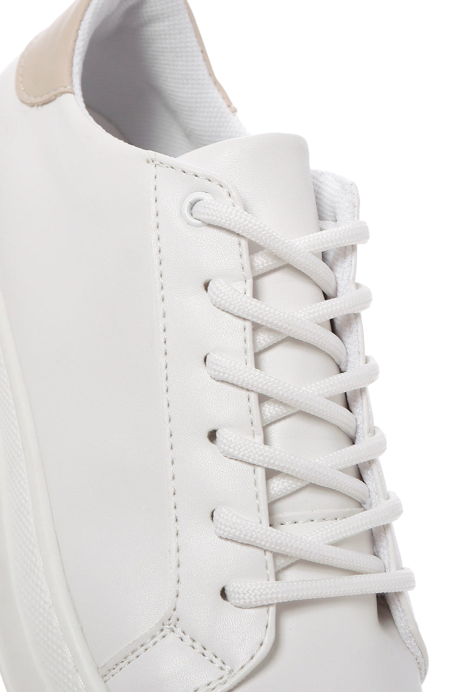 Women's White Lace-Up Chunky Heel Sneaker