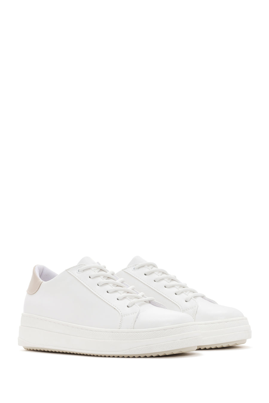 Women's White Lace-Up Chunky Heel Sneaker
