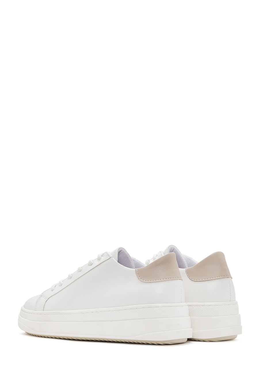Women's White Lace-Up Chunky Heel Sneaker
