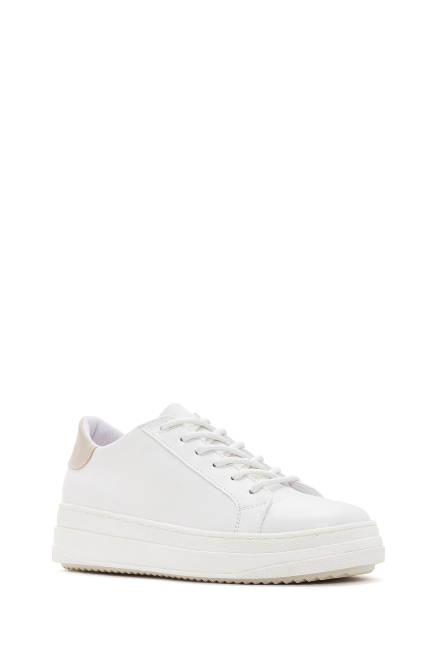 Women's White Lace-Up Chunky Heel Sneaker