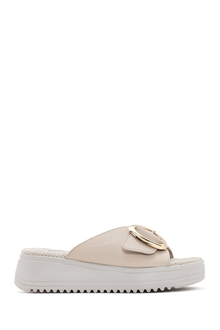 Women's Cream Thick Soled Buckle Detailed Comfort Slippers 24SFE235718 | Derimod
