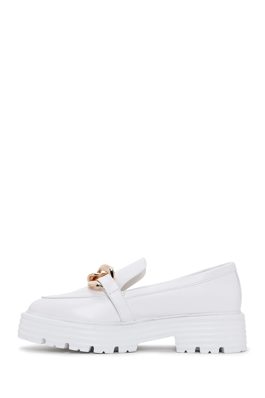 Kadın Beyaz Kalın Tabanlı Maskülen Loafer