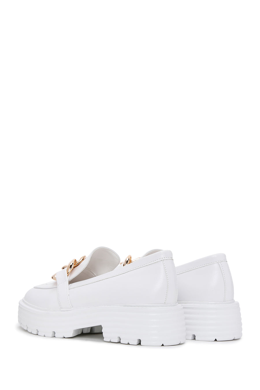 Kadın Beyaz Kalın Tabanlı Maskülen Loafer
