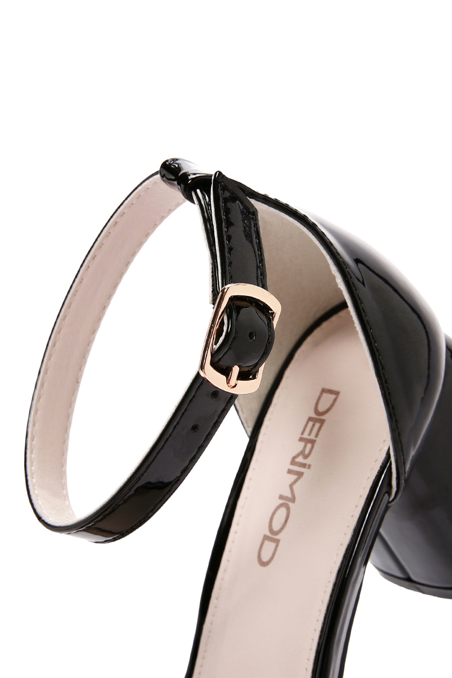 Women's Black Ankle Strap Heeled Patent Leather Shoes