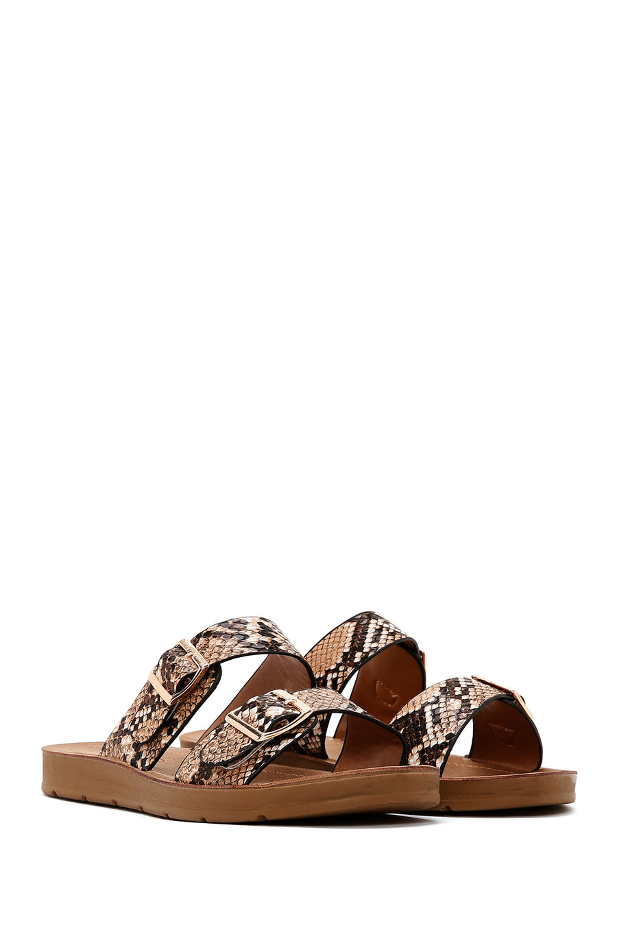 Kadın Kahverengi Çift Tokalı Terlik