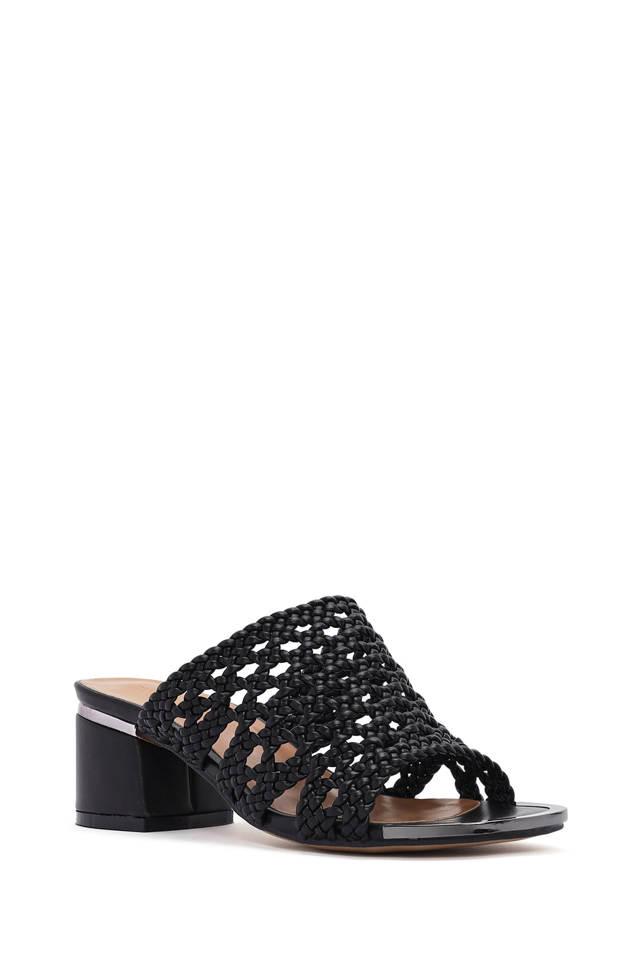 Kadın Siyah Topuklu Örgü Desenli Terlik