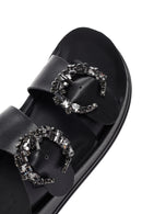 Women's Black Stone Double Buckle Thick Sole Comfort Slippers | Derimod