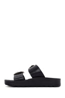 Women's Black Stone Double Buckle Thick Sole Comfort Slippers | Derimod