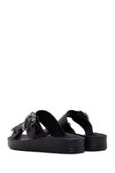 Women's Black Stone Double Buckle Thick Sole Comfort Slippers | Derimod