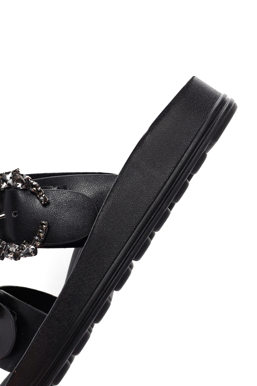 Women's Black Stone Double Buckle Thick Sole Comfort Slippers