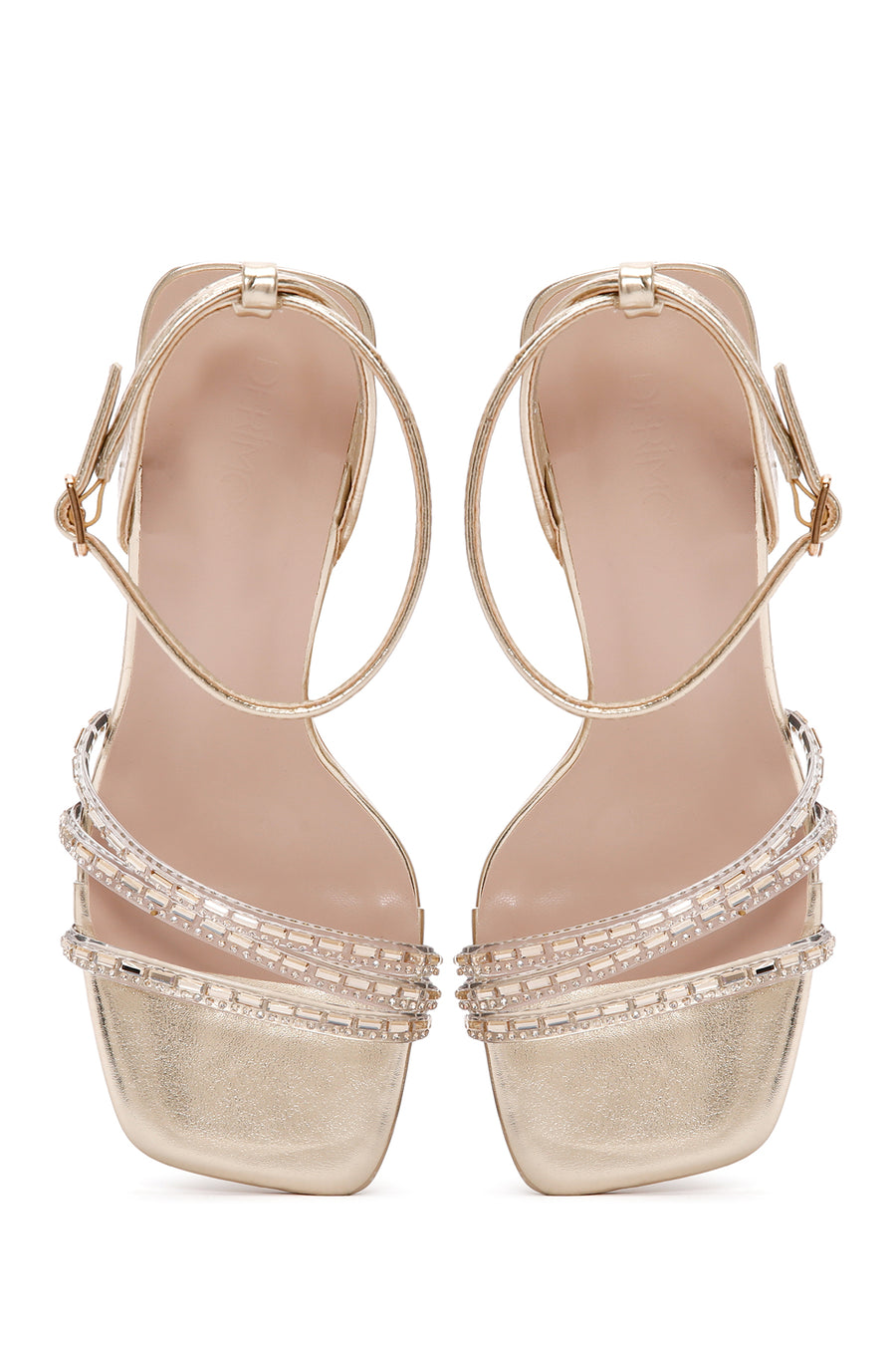 Women's Gold Ankle Strap Heeled Sandals
