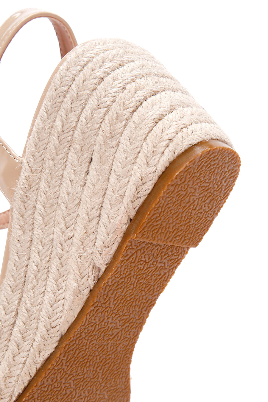 Women's Beige Ankle Strap Wedge Heels Patent Leather Espadrille