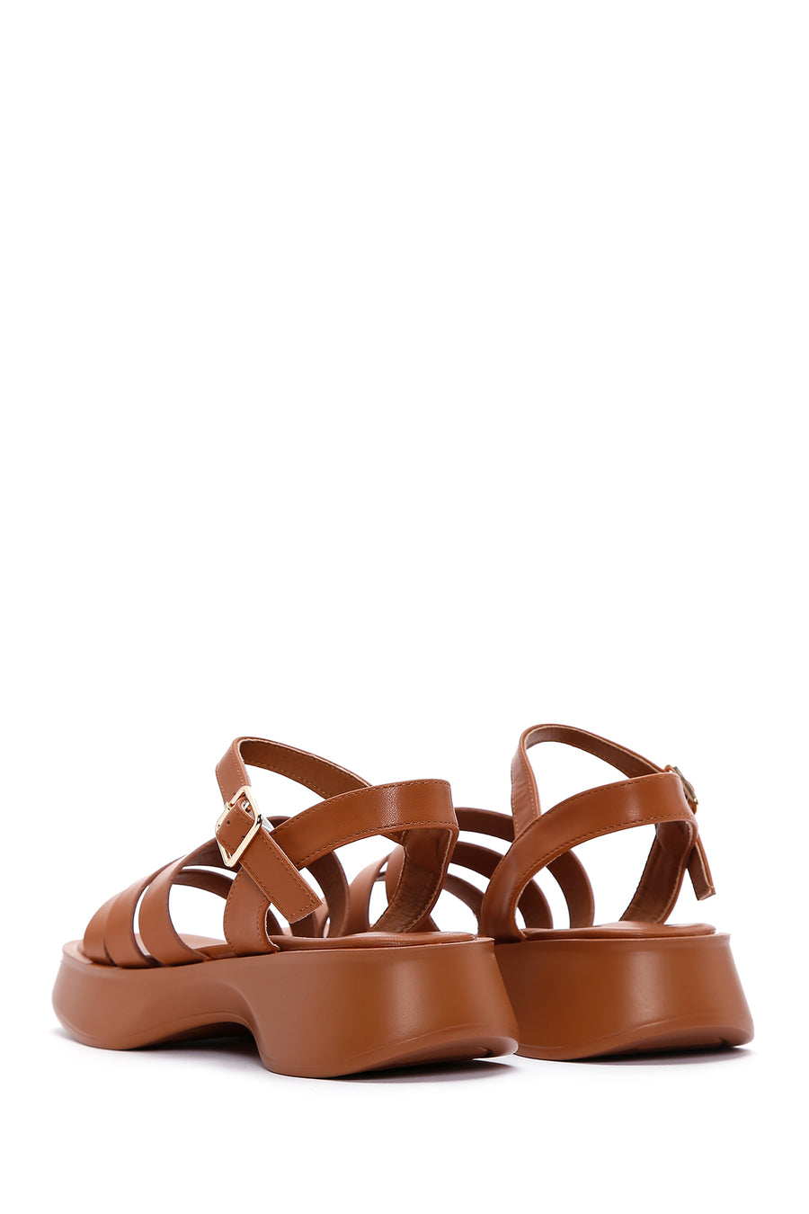 Kadın Camel Bilekten Bantlı Kalın Tabanlı Comfort Sandalet