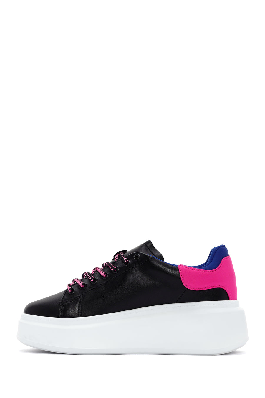 Women's Black Lace-Up Thick Soled Sneaker