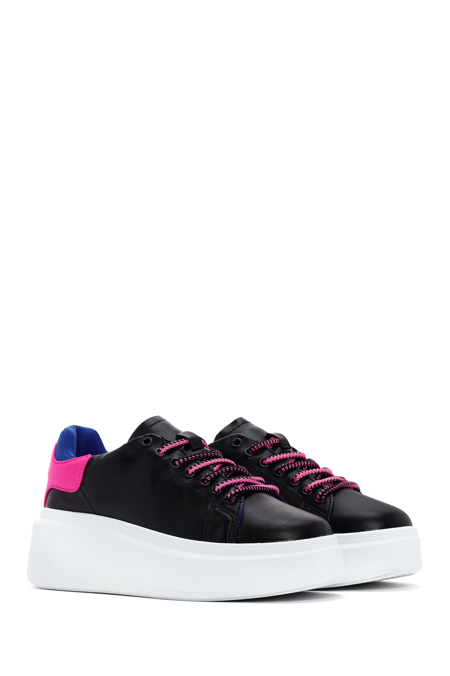 Women's Black Lace-Up Thick Soled Sneaker