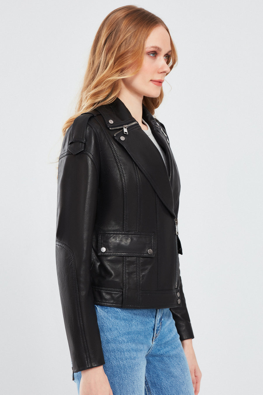 Reina Women's Black Biker Leather Jacket
