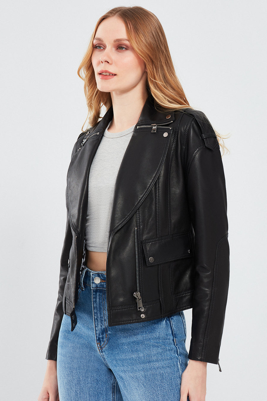 Reina Women's Black Biker Leather Jacket