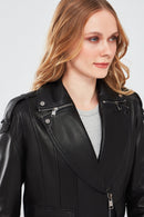 Reina Women's Black Biker Leather Jacket | Derimod