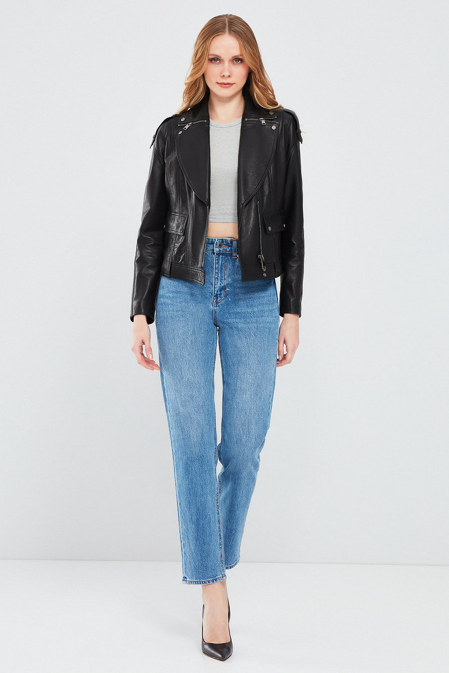 Reina Women's Black Biker Leather Jacket