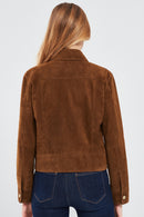 Amber Women's Brown Shirt Collar Short Suede Leather Jacket | Derimod