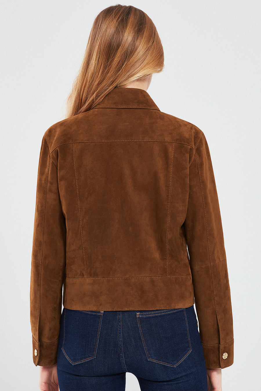 Amber Women's Brown Shirt Collar Short Suede Leather Jacket