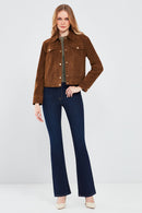 Amber Women's Brown Shirt Collar Short Suede Leather Jacket | Derimod