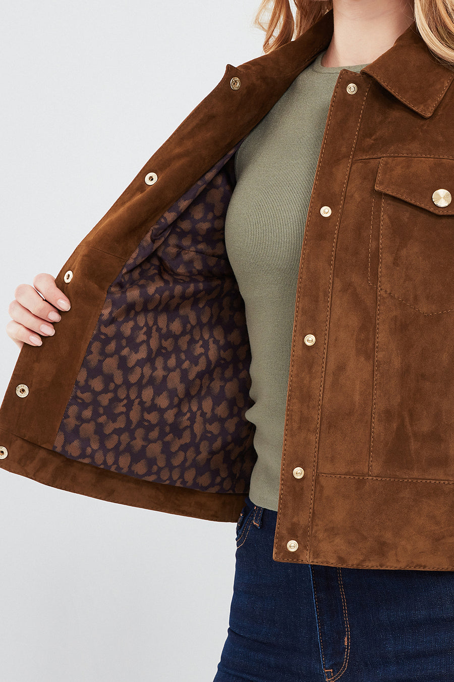 Amber Women's Brown Shirt Collar Short Suede Leather Jacket