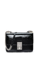 Women's Black Chain Strap Patent Leather Crossbody Bag | Derimod