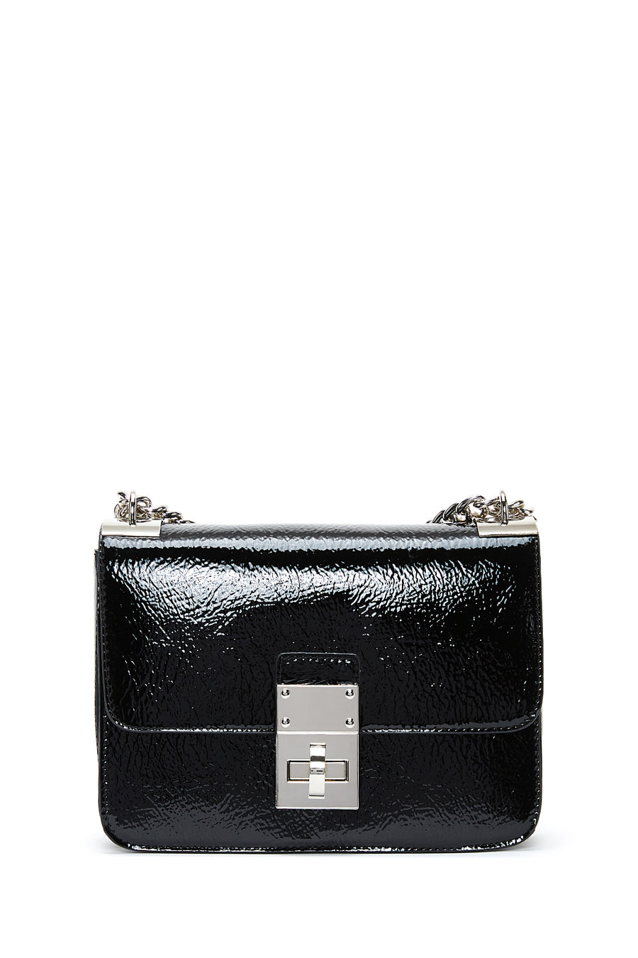 Women's Black Chain Strap Patent Leather Crossbody Bag