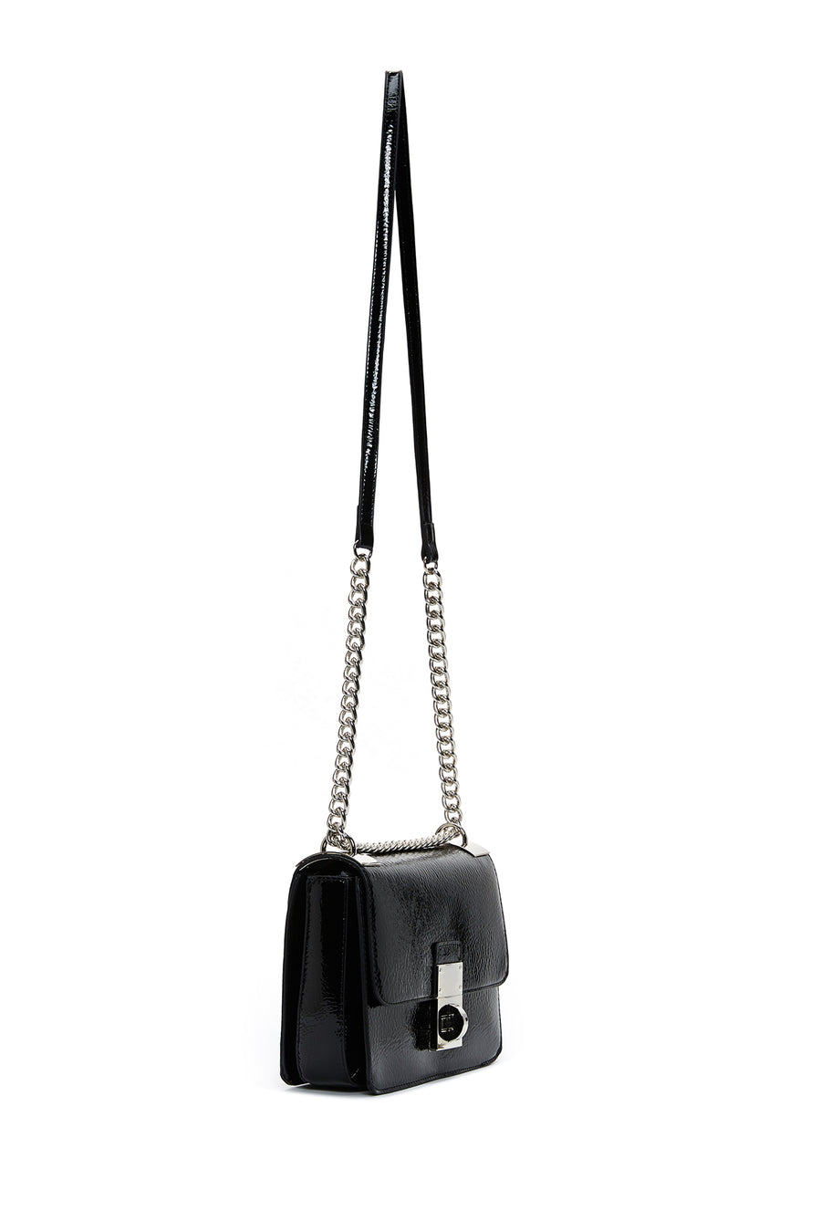 Women's Black Chain Strap Patent Leather Crossbody Bag