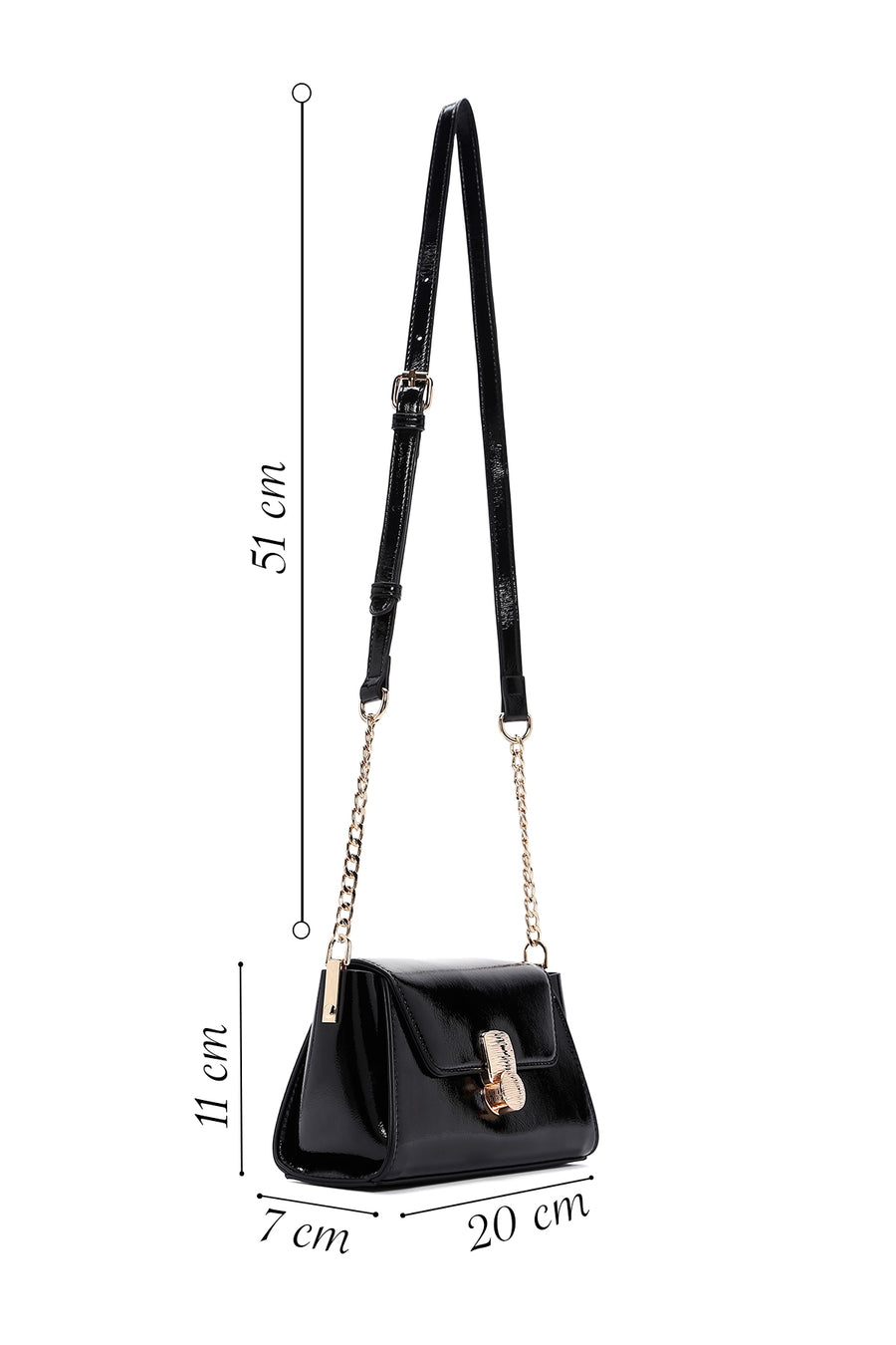 Women's Black Long Strap Patent Leather Crossbody Bag
