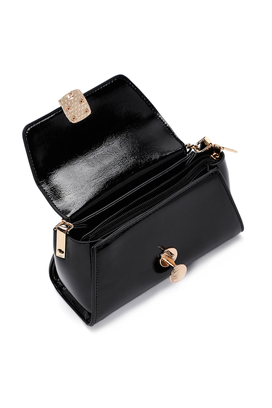 Women's Black Long Strap Patent Leather Crossbody Bag