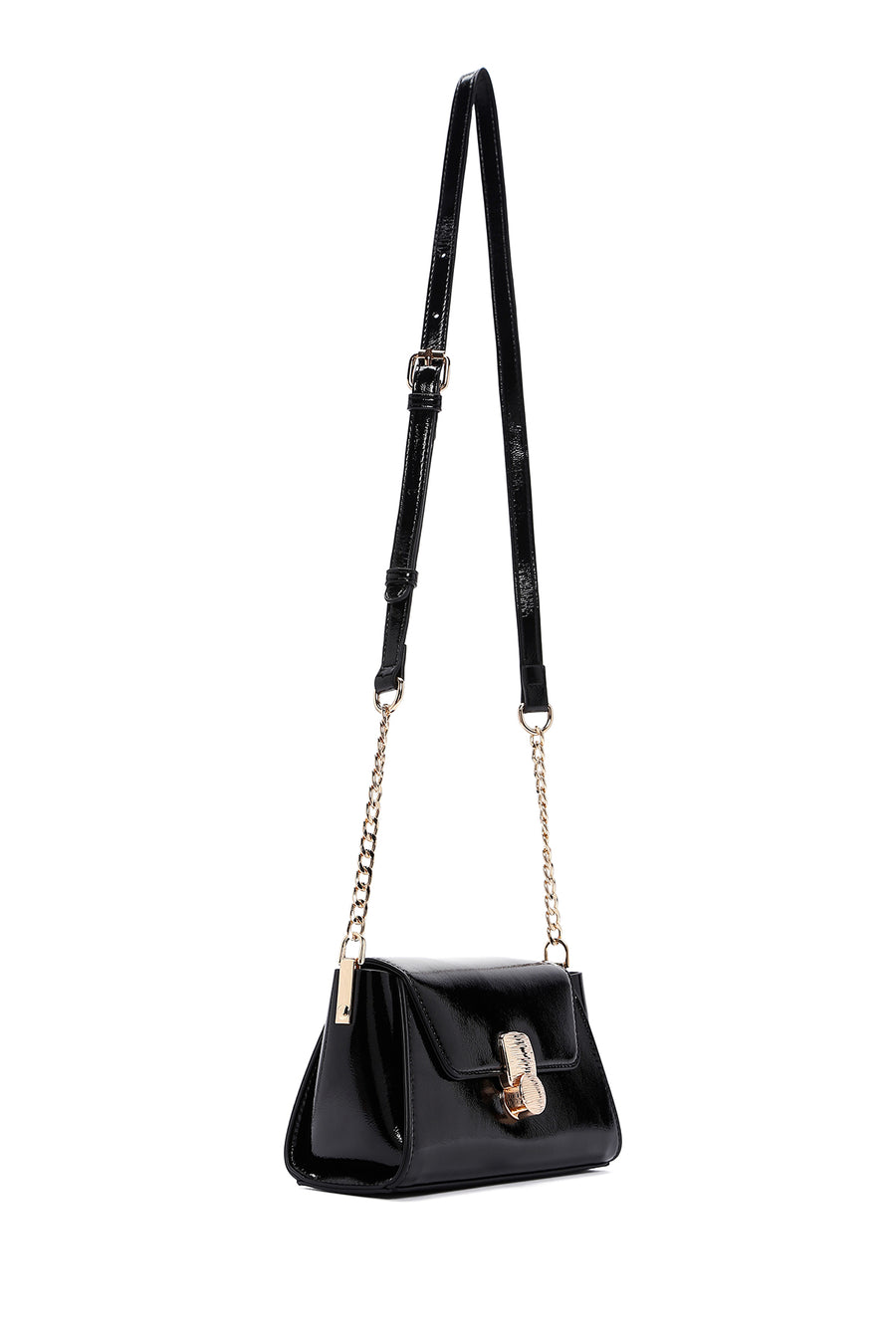 Women's Black Long Strap Patent Leather Crossbody Bag