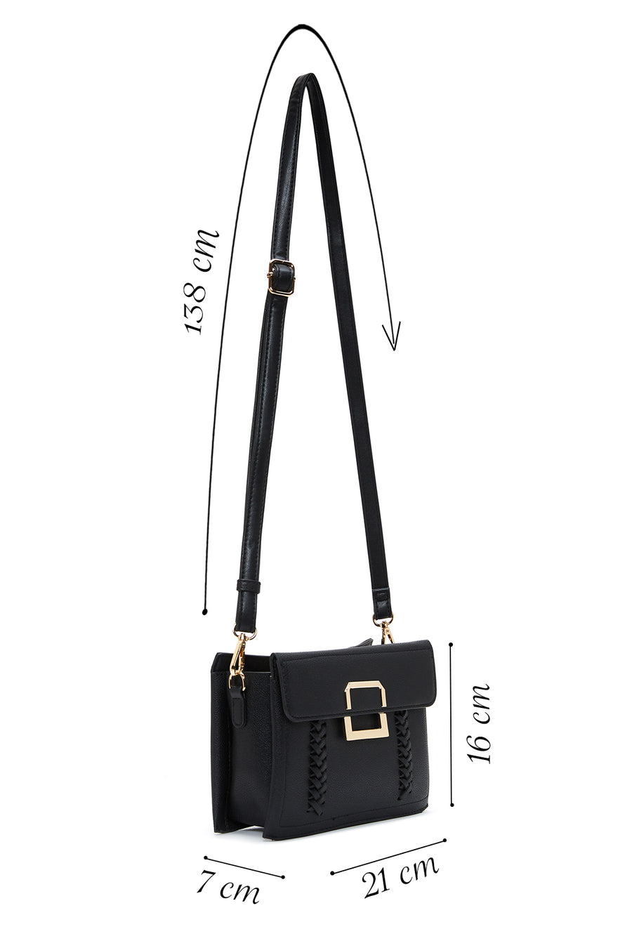 Women's Black Long Strap Knit Detailed Crossbody Bag