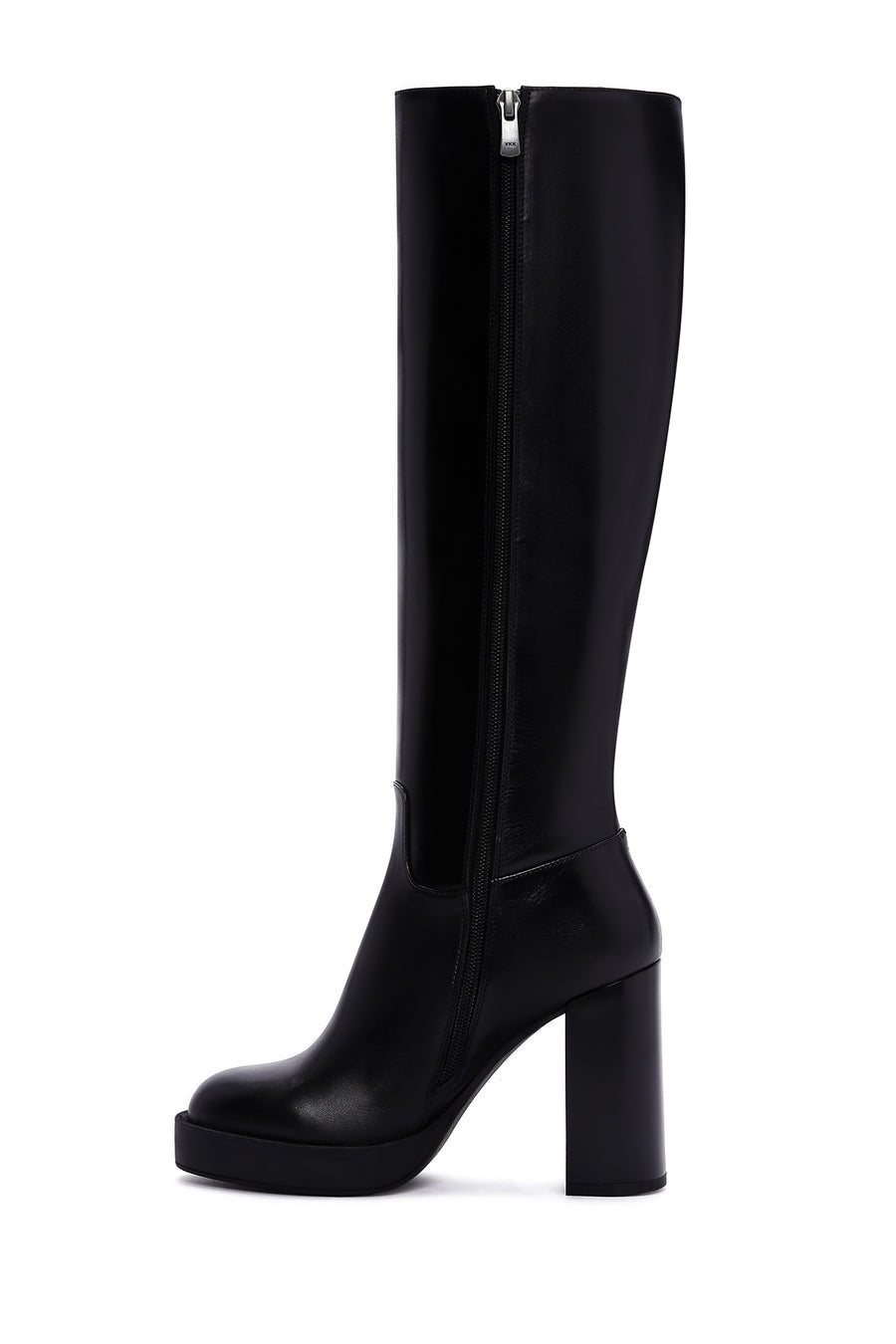 Women's Black Zippered High Heel Leather Boots