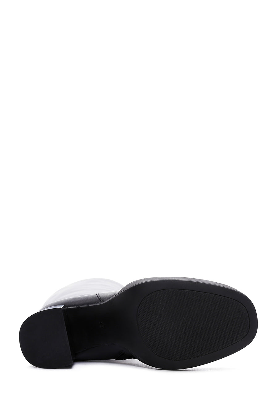 Women's Black Zippered High Heel Leather Boots