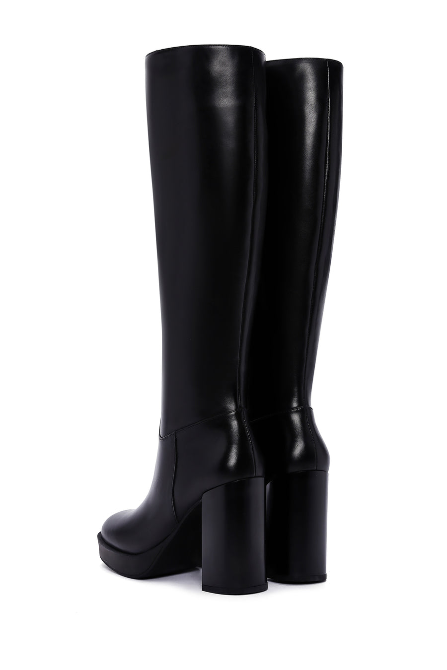 Women's Black Zippered High Heel Leather Boots