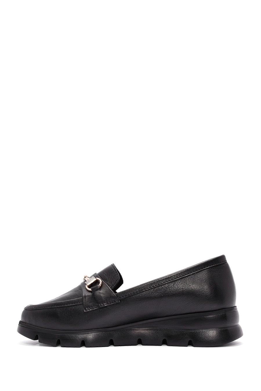 Kadın Siyah Toka Detaylı Deri Comfort Loafer