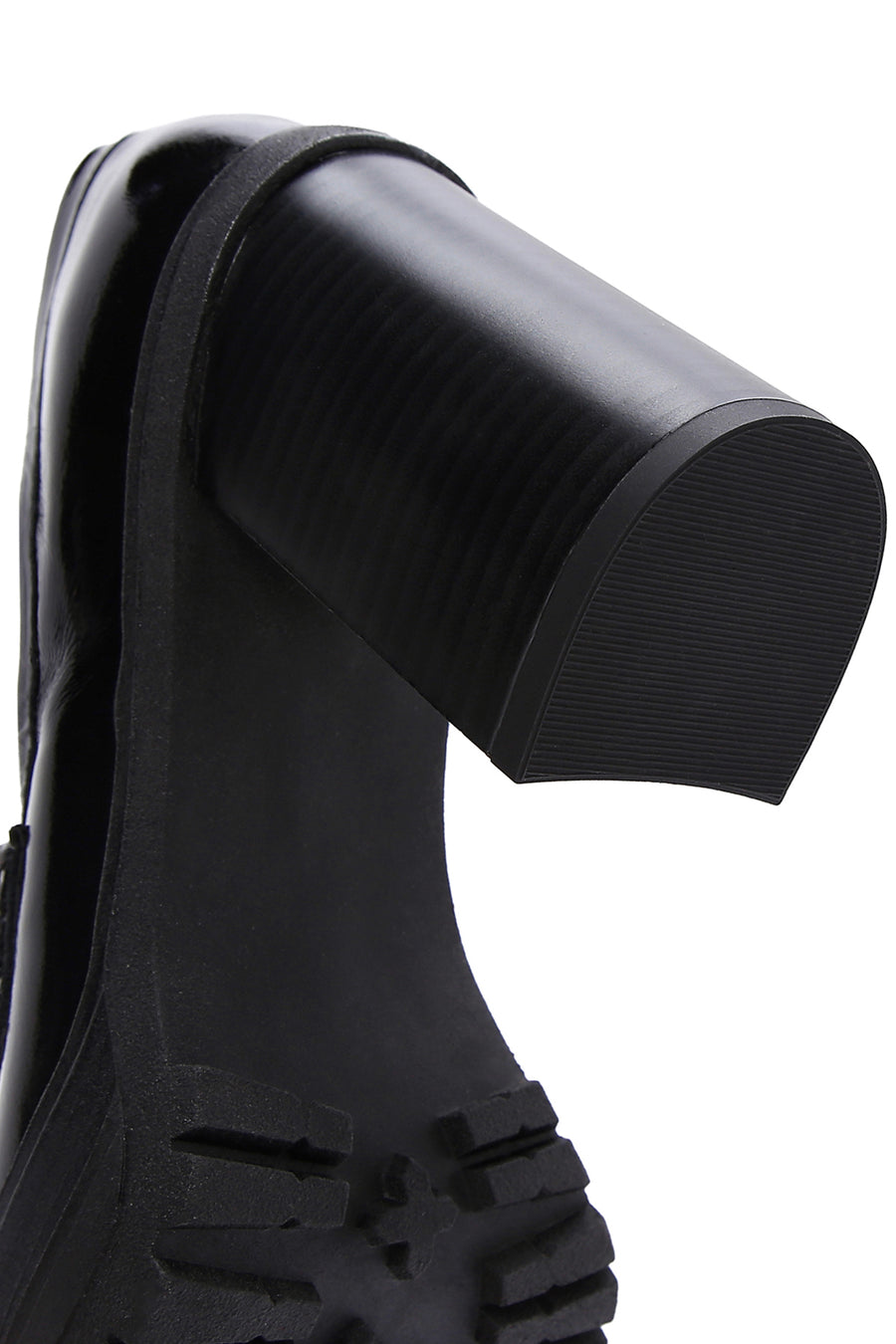 Women's Black Thick Heeled Leather Masculine Loafer