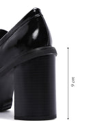 Women's Black Thick Heeled Leather Masculine Loafer | Derimod