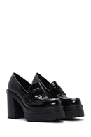 Women's Black Thick Heeled Leather Masculine Loafer | Derimod