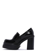 Women's Black Thick Heeled Leather Masculine Loafer | Derimod