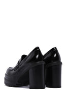 Women's Black Thick Heeled Leather Masculine Loafer | Derimod